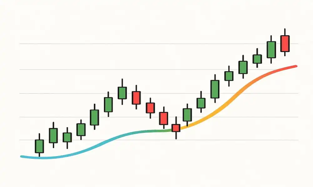 میانگین متحرک چیست ؟ نمای کلی یک میانگین متحرک روی نمودار قیمت